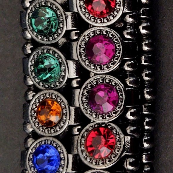 Hematite stretch bracelet with jewel toned beads - Picture 9 of 10